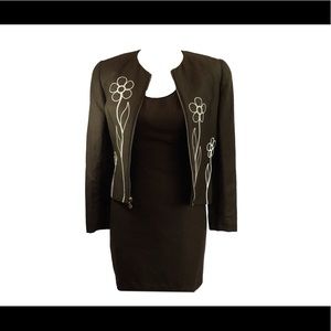 Linen suit with x  back sexy halter dress